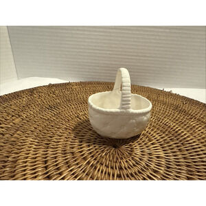 Vintage Mini Basket W/ Handle Basketweave Design Easter Decor Trinket Holder